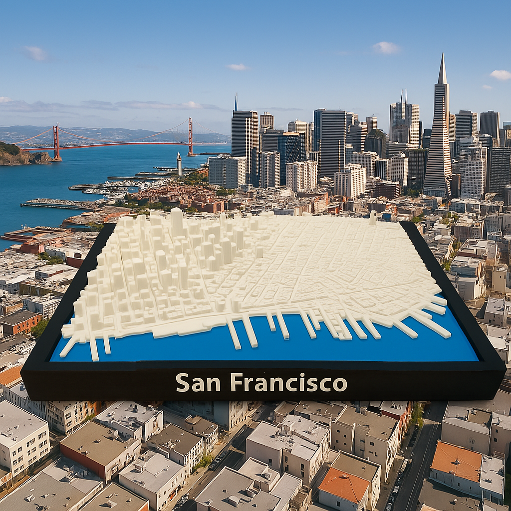 3D Geprinte Miniatuur van San Francisco – Gedetailleerde Stadskaart en Skyline - Premium Quality