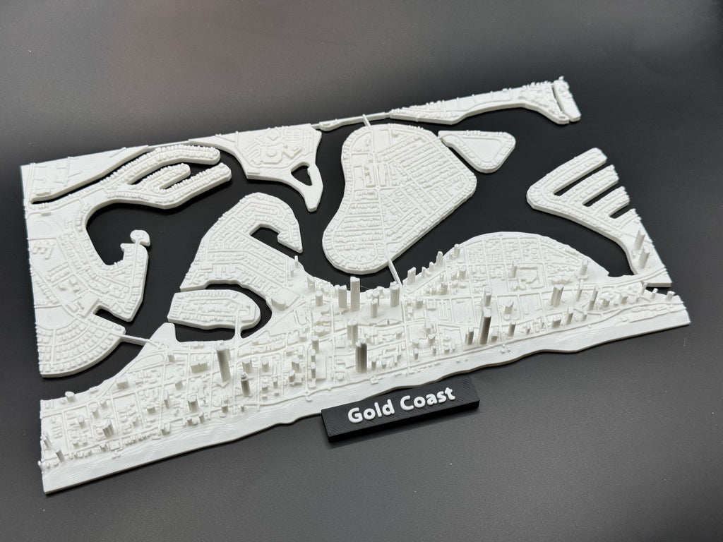 3D Geprinte Miniatuur van Gold Coast – Gedetailleerde Stadskaart en Kustlijn - Premium Quality