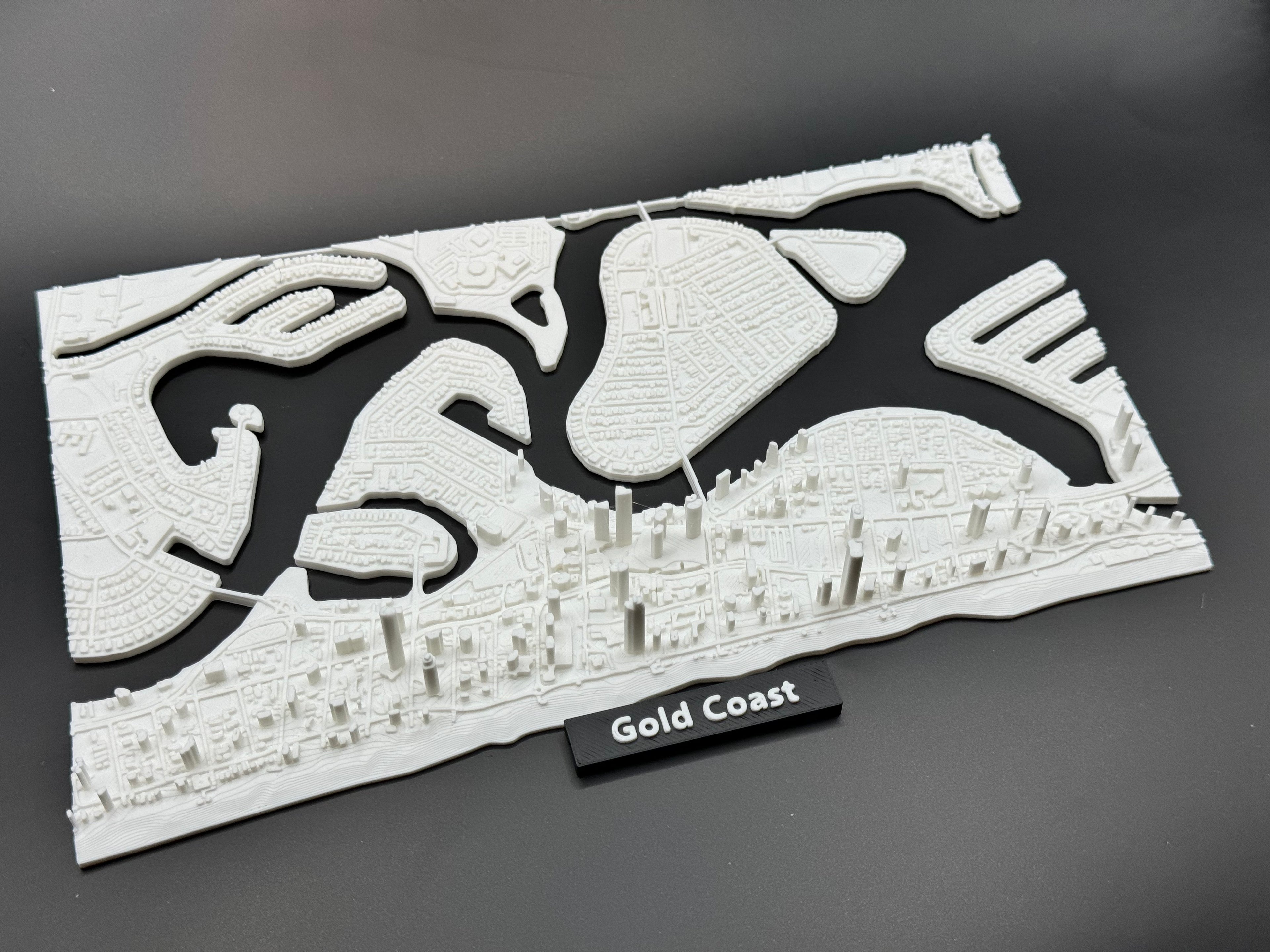 3D Geprinte Miniatuur van Gold Coast – Gedetailleerde Stadskaart en Kustlijn - Premium Quality