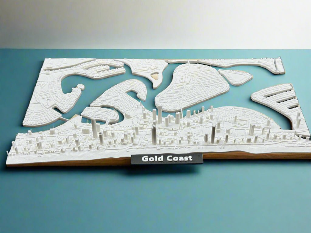 3D Geprinte Miniatuur van Gold Coast – Gedetailleerde Stadskaart en Kustlijn - Premium Quality
